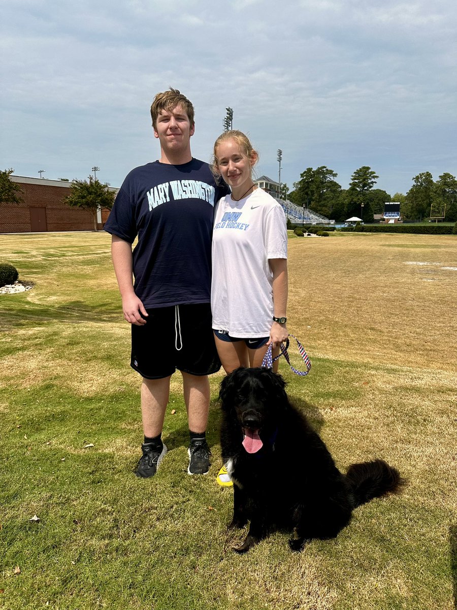 ColbyMorris75's tweet photo. Got to see my sister play field hockey, this is one of the few times I can since we are both in season. Jax enjoyed the game as well at CNU. Congrats on the win sis! UMW 2 Denison 0 #fallathletes #familyfirst #siblings https://t.co/U5eGwfyqxb