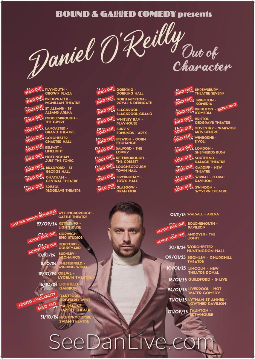 For those of you who missed out on Oasis tickets but still wanna see a loud mouth ex coke-head working class millionaire with a habit of rubbing people up the wrong way - my tickets are now on sale! 😂

SeeDanLive.Com