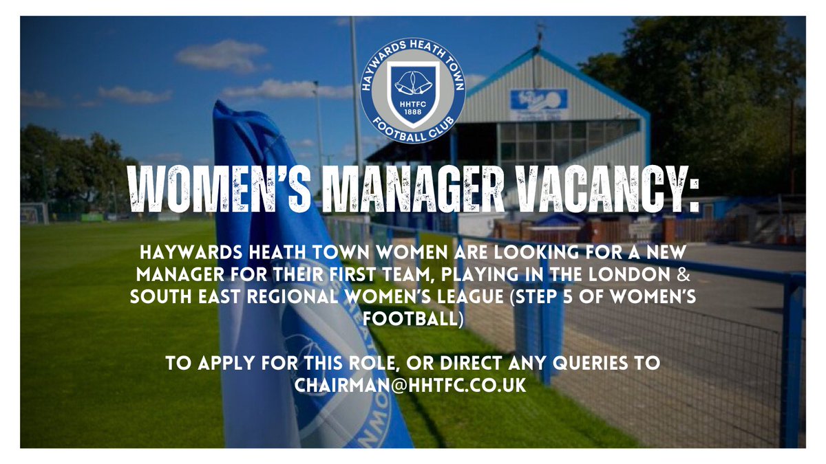 Women’s manager vacancy

We’re looking for a new first team manager, to apply for this role or direct any queries to Chairman@hhtfc.co.uk

#HHTWomen #OneTownOneTeam