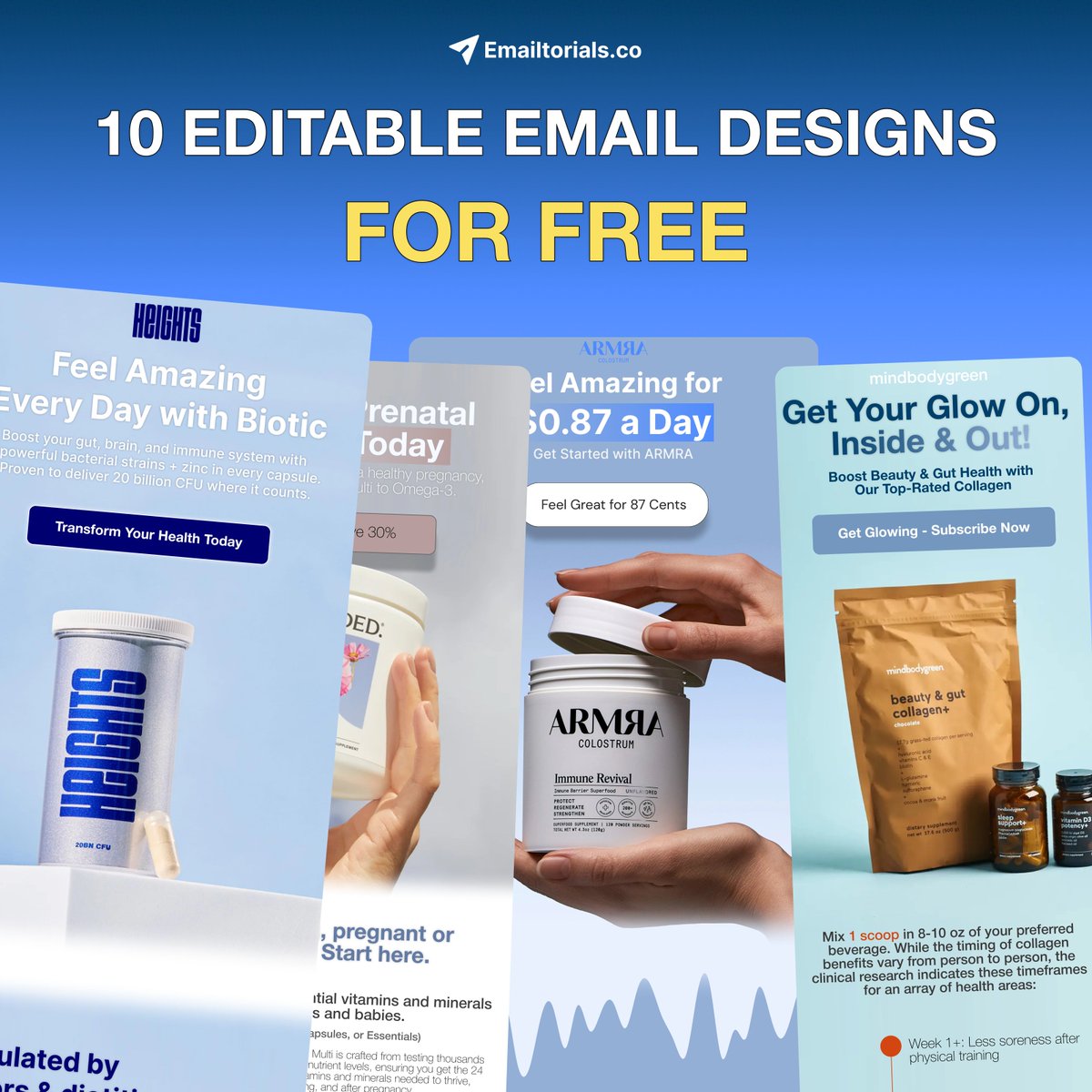 NagyZsomb0r's tweet image. 👉10 Free EDITABLE Email Designs 

I'm sharing the Figma file with editable emails of all the redesigns I did.

You can edit it and use it for your brand or your clients.

Want it?

- Like
- Repost
- Comment "EMAIL"