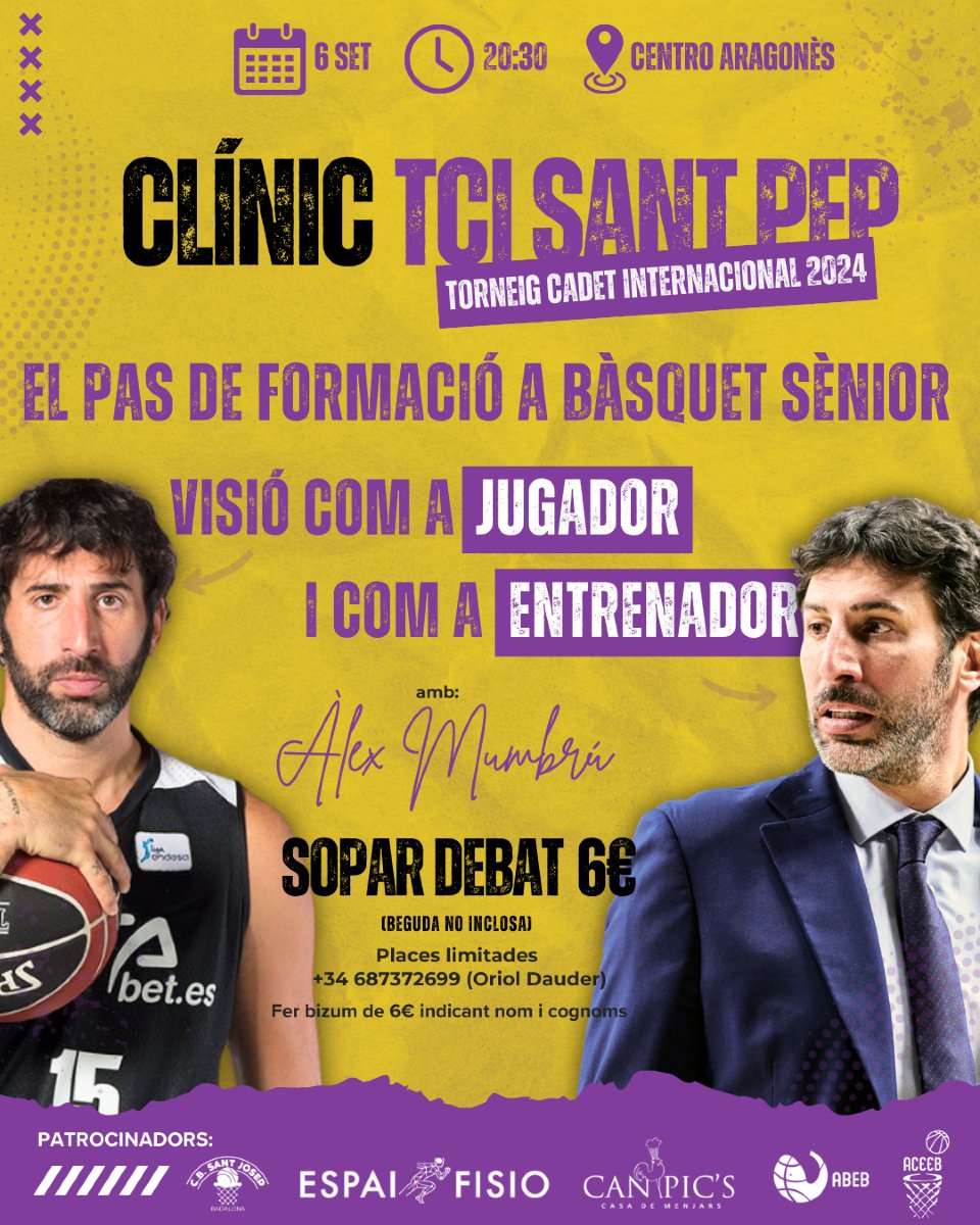 📢 CLÍNIC TCI 📢

🚨 No et perdis el Clínic TCI amb l'Àlex Mumbrú, ex-jugador del Sant Pep, de la Penya, Madrid i Bilbao Basket, i ex-entrenador de Valencia Basket, Bilbao Basket, i actual seleccionador d'Alemanya.

1/3