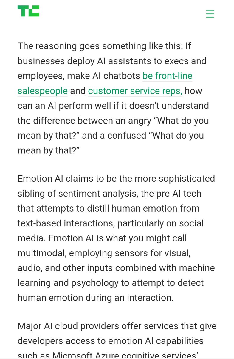 tek_nikel54's tweet image. 🖲️#EmotionAI’ #maybe the #nexttrend 4 #businesssoftware, n that #couldbe #problematic🤖

#businessesexperiment  #embeddingAI #trend #companies #AIbots #psychology #humanemotion #multimodal #sensors #visual #audio #machinelearning  #Tek_Nickel054🤖 
techcrunch.com/2024/09/01/emo…