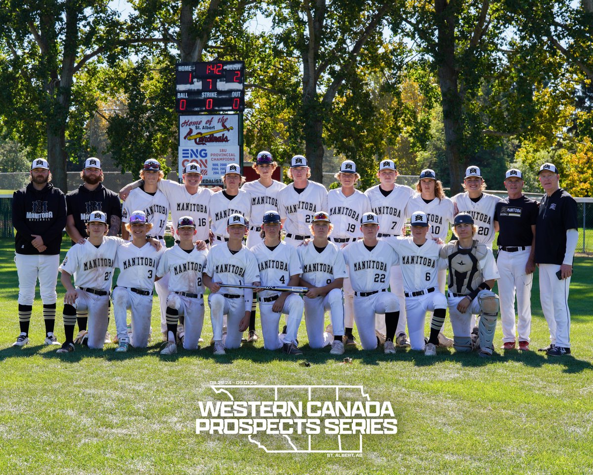 BaseballAlberta's tweet photo. Congratulations to @BaseballMB on taking home 1st Place at the 16U Western Canada Prospects Series!
Final score: 2-1 #TeamToba over #TeamBC
#WCPS2024 https://t.co/7Z0cVDgTrq