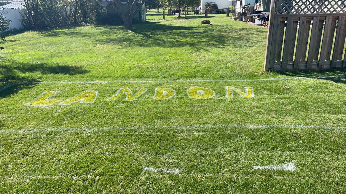 tim_peter77's tweet photo. It’s football season so what do you do, you paint your backyard into a football field! The “P” is for Peterson and @packers on Sundays! 🏈🏉 https://t.co/dlwGixxL7e