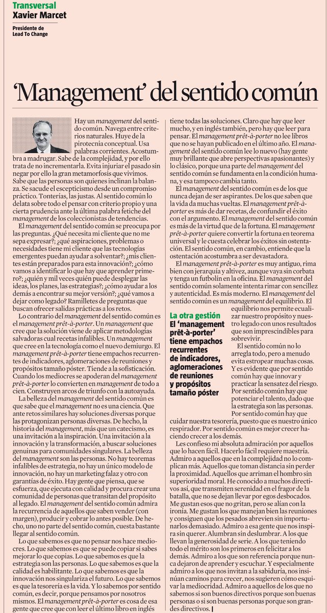 JavierGilabertG's tweet photo. Con sentido, por @XavierMarcet
en @LaVanguardia

Me cuesta entender que algunas empresas, cuando la gente tiene esa edad de hacer el clic, de transcender su interés, de aportar una mirada más sabia que experta, las prejubilen por edadismo. 
👏🏽👏🏽👏🏽
👌🏾 https://t.co/U0JWbiKeiN