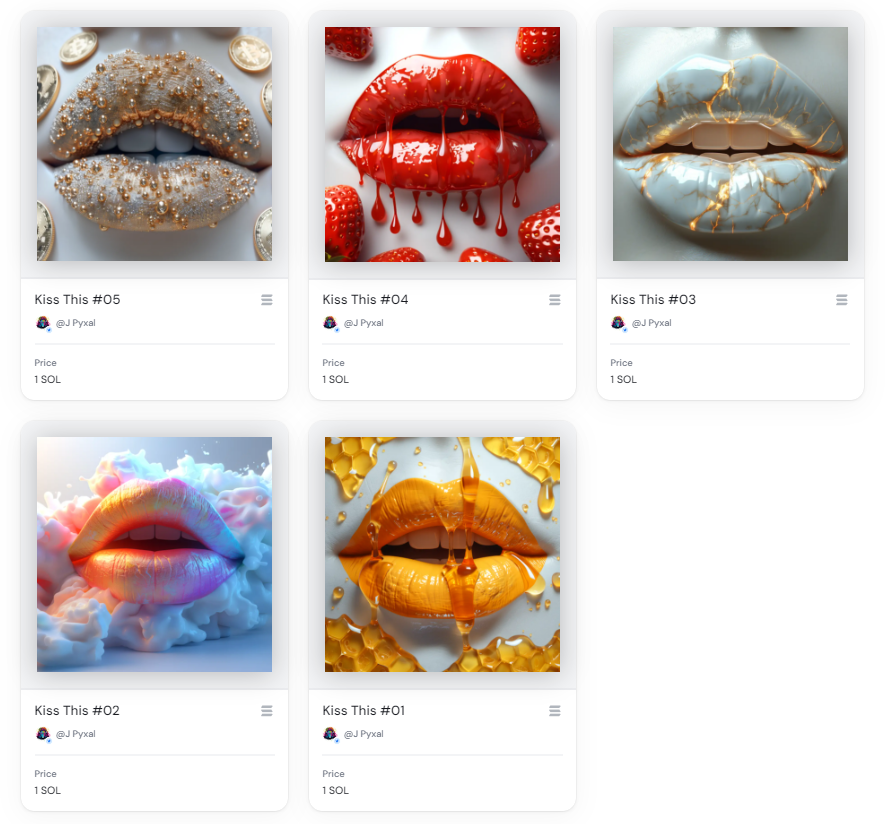 The first 5 pieces in my "Kiss This" series have been minted!!

1 of 1 - each comes with a high resolution file thats printable on a 3ft x 3ft canvas for your home

There will be 5 more 1 of 1s in this series, and the rest will be 5 piece editions 

Art for your wallet, AND for