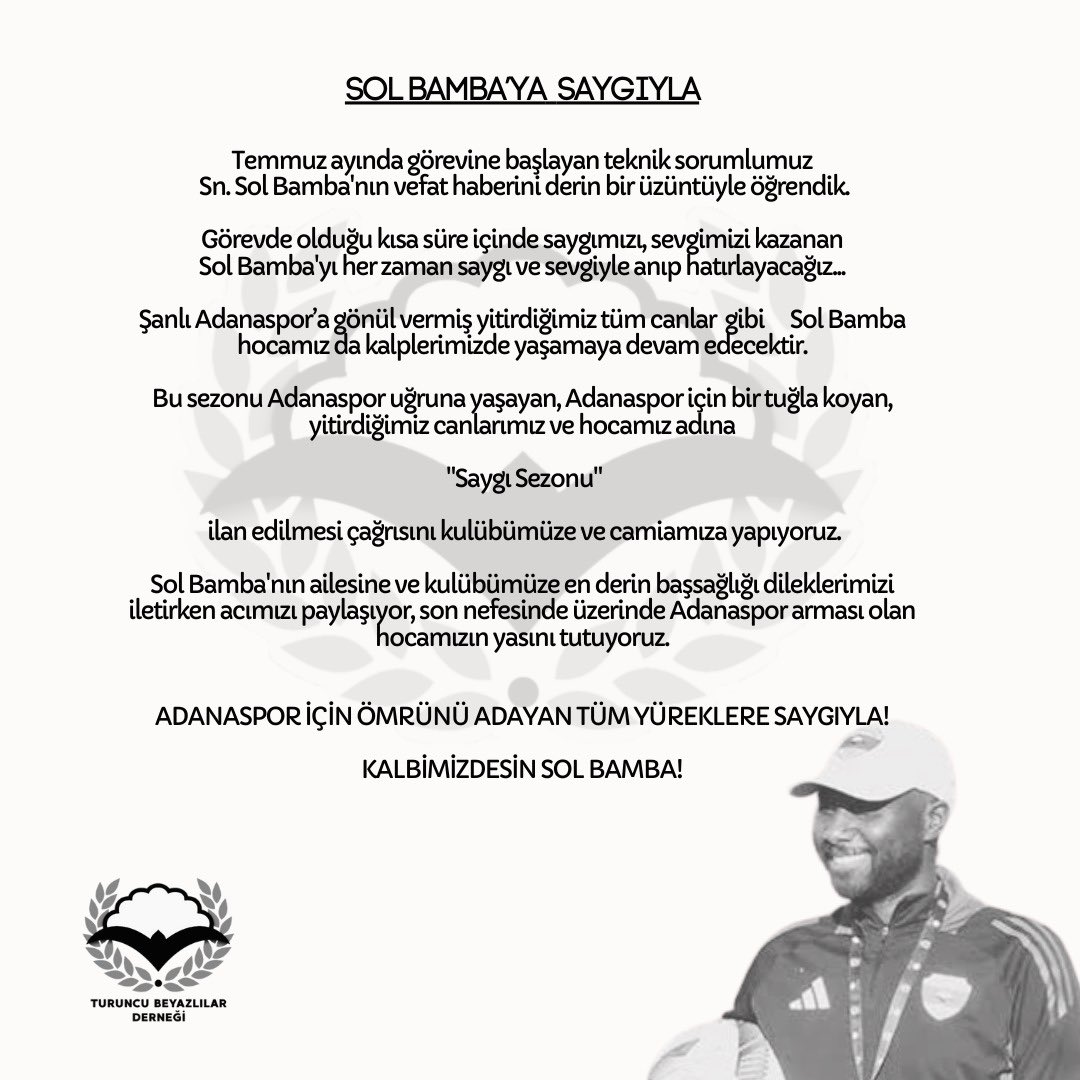 TuruncuBeyazDer's tweet photo. Sol Bamba’ya Saygıyla..
#RIPSolBamba https://t.co/i7XChvKTwq