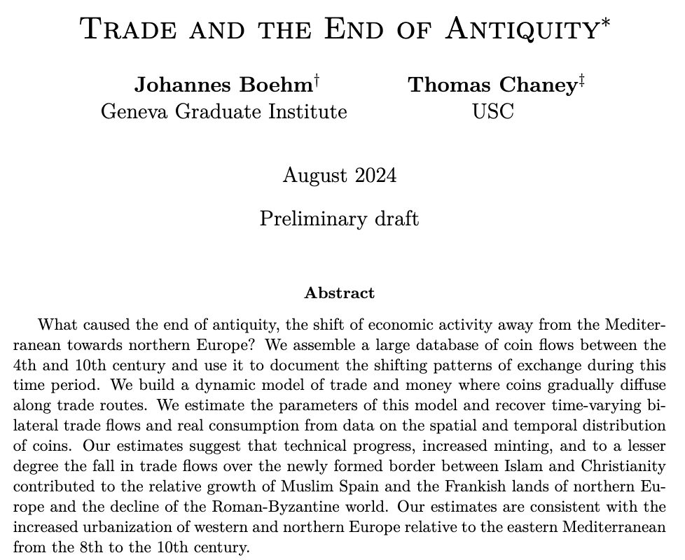 Johannes Boehm (@johannesmboehm) on Twitter photo <a href="/thomas_chaney/">thomas chaney</a> and I updated our working paper on "Trade and the End of Antiquity" (which recently got some airtime here). A short re-cap: 1/n <a href="/thomas_chaney/">thomas chaney</a> and I updated our working paper on "Trade and the End of Antiquity" (which recently got some airtime here). A short re-cap: 1/n