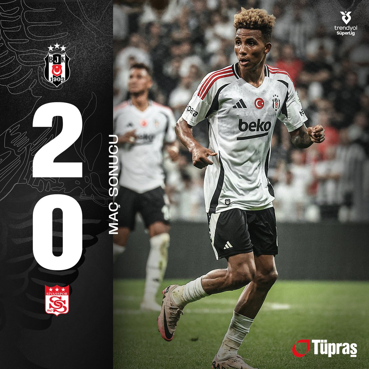 MAÇ SONUCU | Trendyol Süper Lig'in 4. haftasında Net Global Sivasspor'u 2-0 mağlup ediyoruz. 💪

⚽ 27’ Immobile
⚽ 89’ Gedson

#BJKvSİV [2-0] 
<a href="/tupras/">Tüpraş</a>