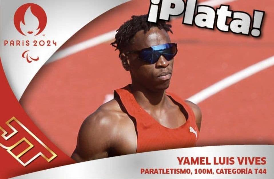 Azucena50043864's tweet photo. @DiazCanelB #París2024:
🥈ABRE EL MEDALLERO CUBANO: Yamel Luis Vives obtuvo la presea de plata en los 100 metros planos categoría T44 con tiempo de 11.20 segundos.
#CubaInspira https://t.co/qMpTeLpjm7
