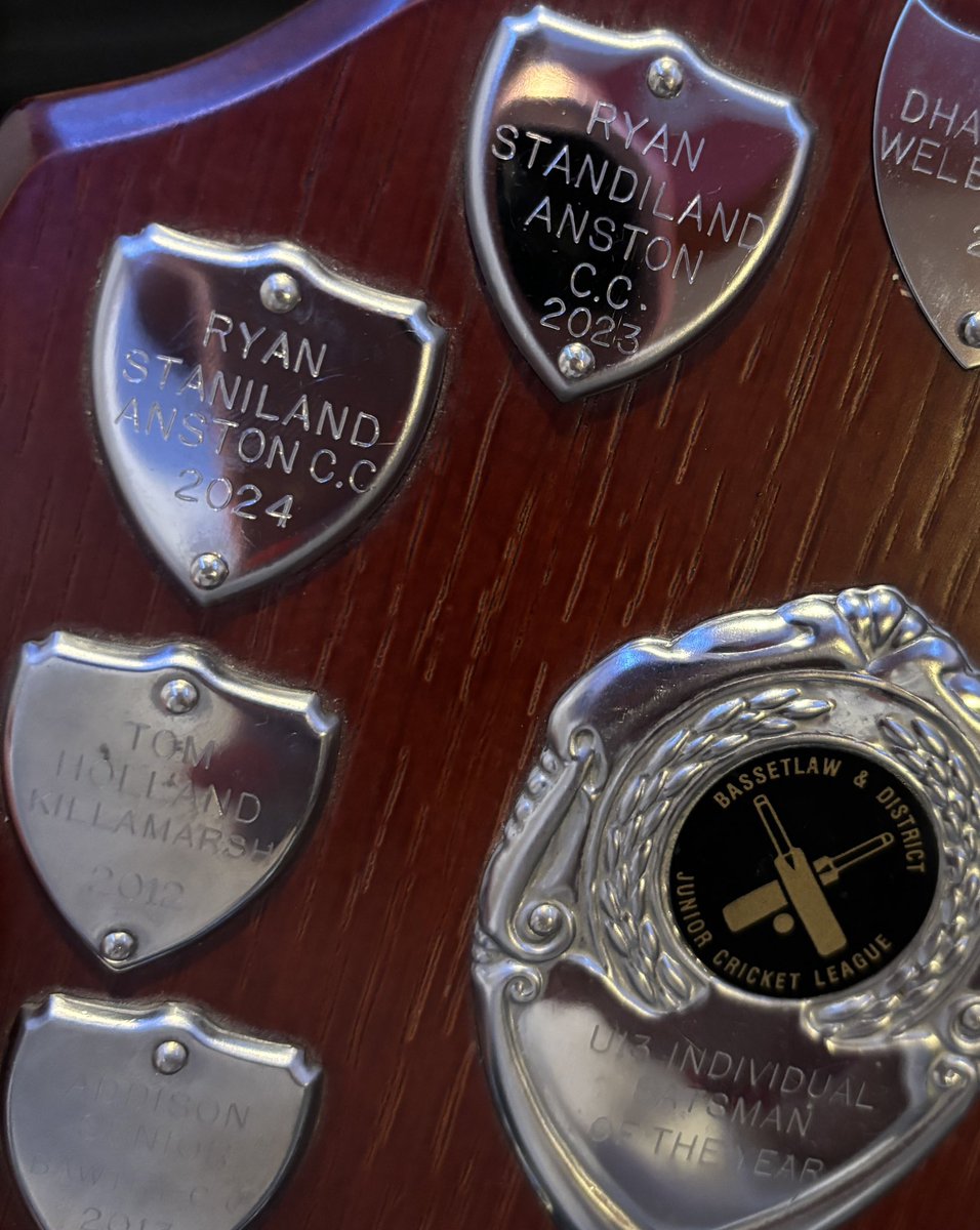 donna_staniland's tweet photo. Ryan has been awarded the U13 Individual Batsman of the Year 2024 for the Bassetlaw &amp; District Junior Cricket League 🏏. So proud of the boy winning the award 2 years in a row.  He was presented the shield by the league today 👏👏 #JuniorCricket https://t.co/jLmLHr08uO