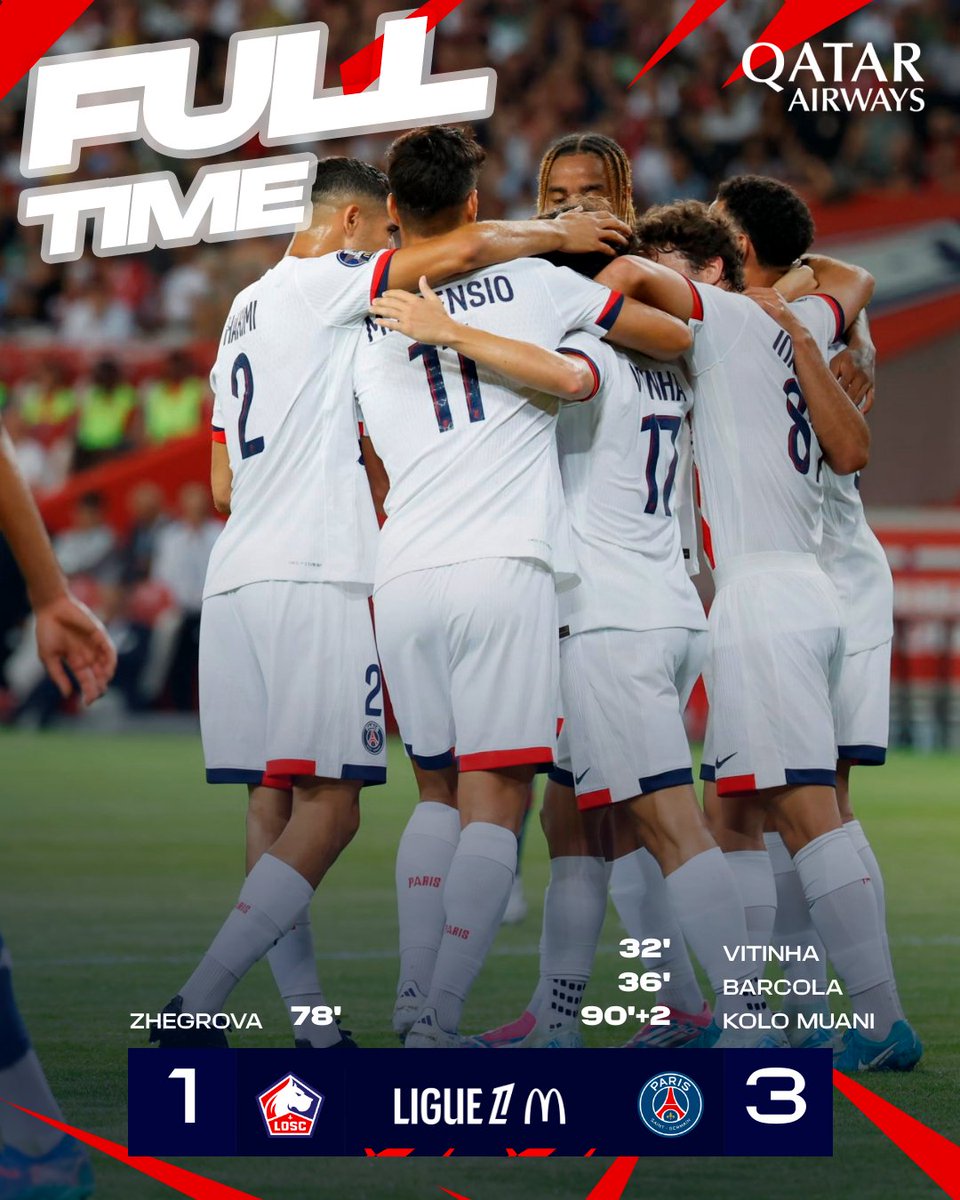 ⌛️ Le début de saison sans-faute continue pour nos parisiens 🙌 ❤️💙
3️⃣ matches, 3️⃣ victoires en <a href="/Ligue1/">Ligue 1 McDonald's</a> 

#LOSCPSG I 1-3