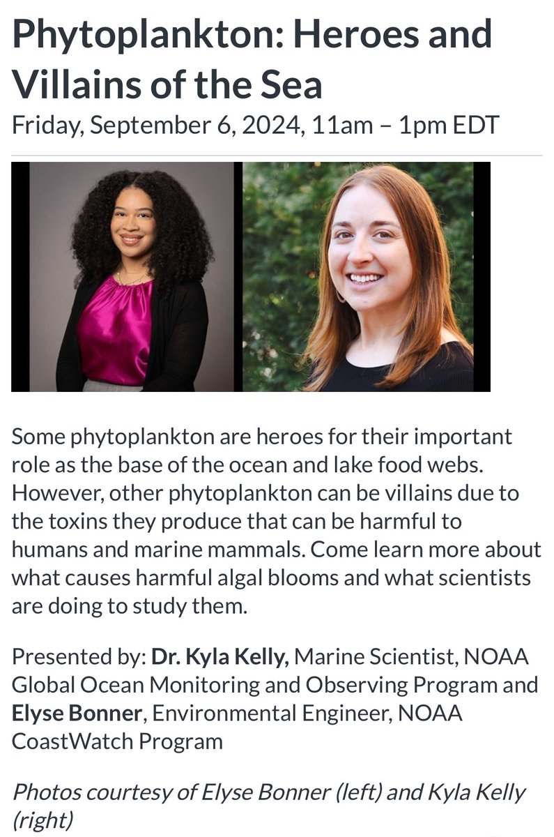 KylaKelly13's tweet photo. Come learn about phytoplankton and harmful algal blooms at the National Museum of Natural History, Friday September 6 11:00am to 1:00pm
https://t.co/oOamhx2DqK https://t.co/ECKKFdvkbi