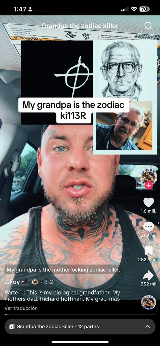 MerGarza's tweet image. El usuario de tiktok @jfoy_3.0 publicó una serie de videos en donde el asegura que su abuelo era el asesino del Zodiaco. Son 12 videos en donde nos platica por qué está TAN seguro al respecto, además del parecido físico, cuenta que podrían haber otras cosas que lo incriminan.…