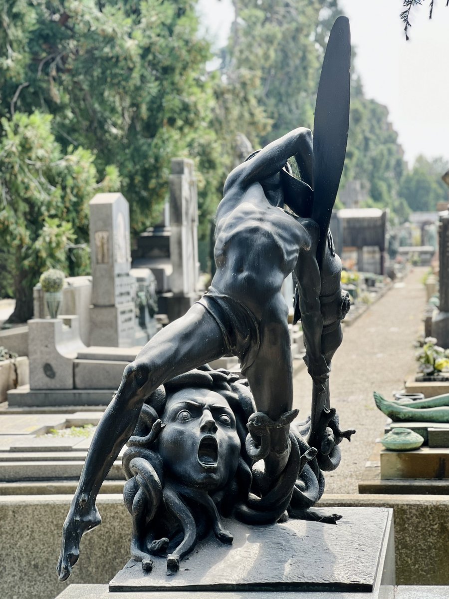 This piece in Milan’s Monumental Cemetery  marks the grave of Umberto Fabé, an aviator who died in a plane accident at 24. 
#cemetery #milan #italy
