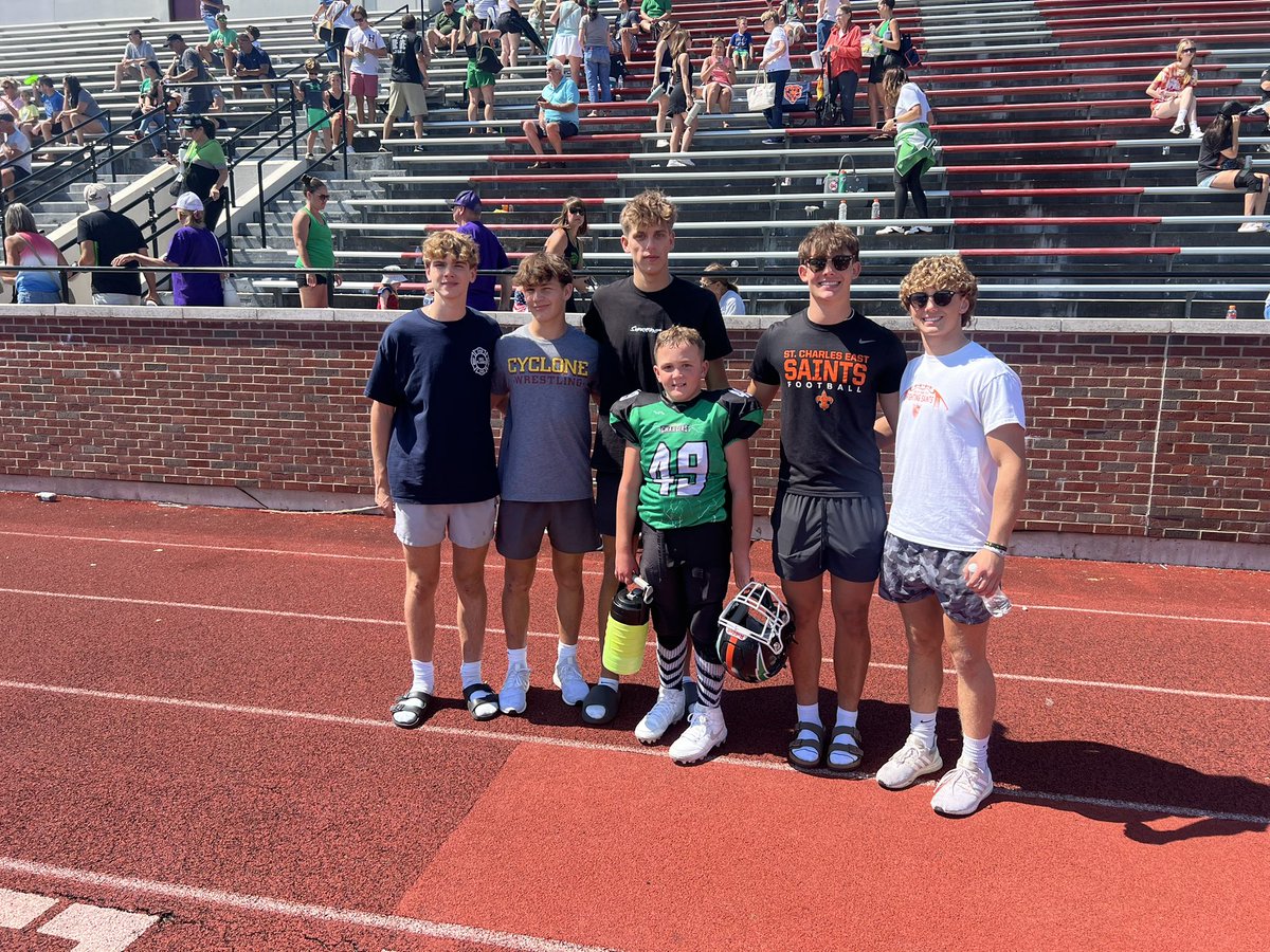 My DBs came out to support my son and their ball boy on Friday Nights today. Football is more than just the game. The relationships are what makes football the best sport ever invented. Thank you boys!!!!!  ⚜️🧡<a href="/STCEFootball/">St. Charles East Football</a>