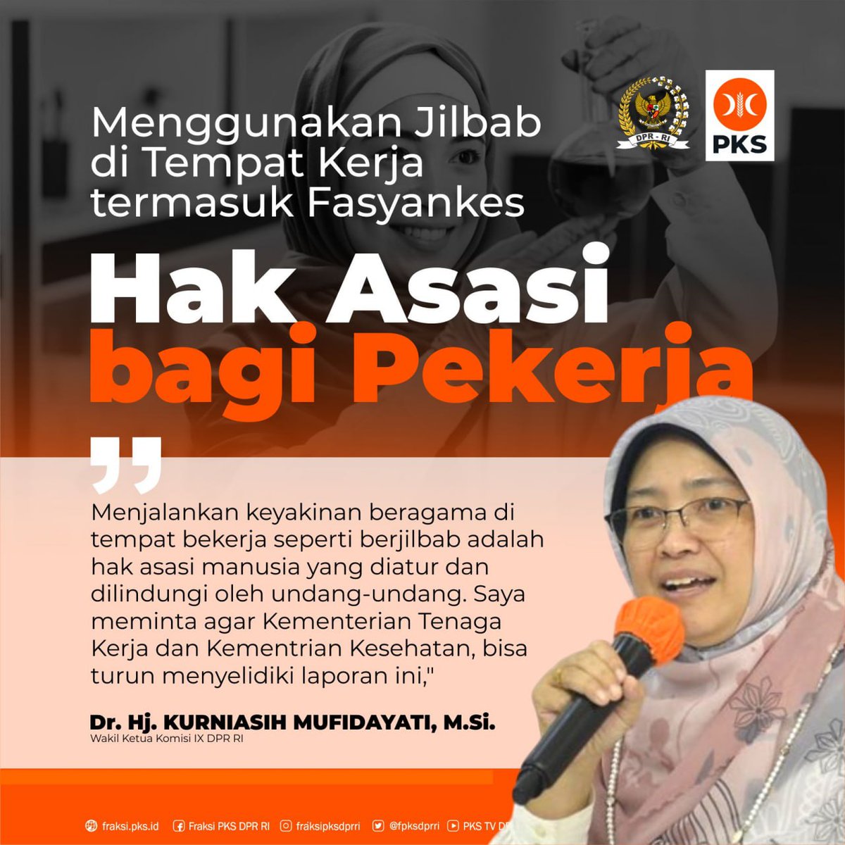 Heboh soal Pelarangan Penggunaan Jilbab di Rumah Sakit, Fraksi PKS Ingatkan bahwa Berjilbab adalah Hak Asasi bagi Tiap Pekerja Muslimah, termasuk Tenaga Medis dan Tenaga Kesehatan‼️

|| Kurniasih Mufidayati (Wakil Ketua Komisi IX DPR RI dari Fraksi PKS)

#PKSpembelaRakyat 
#PKS