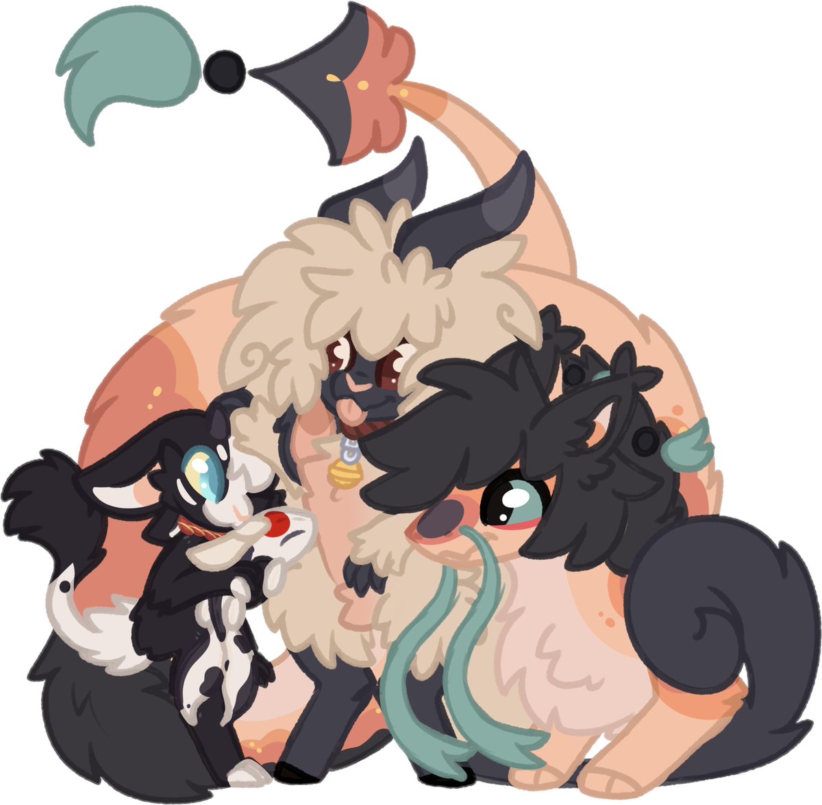 Decided to just have some fun and draw something cute. I hope it cheers you up. I love your work and i hope ur taking care of urself &lt;3 i tried to get it accurate to there designs! be well <a href="/flockfolk/">tan 🪻</a> lil gift art!