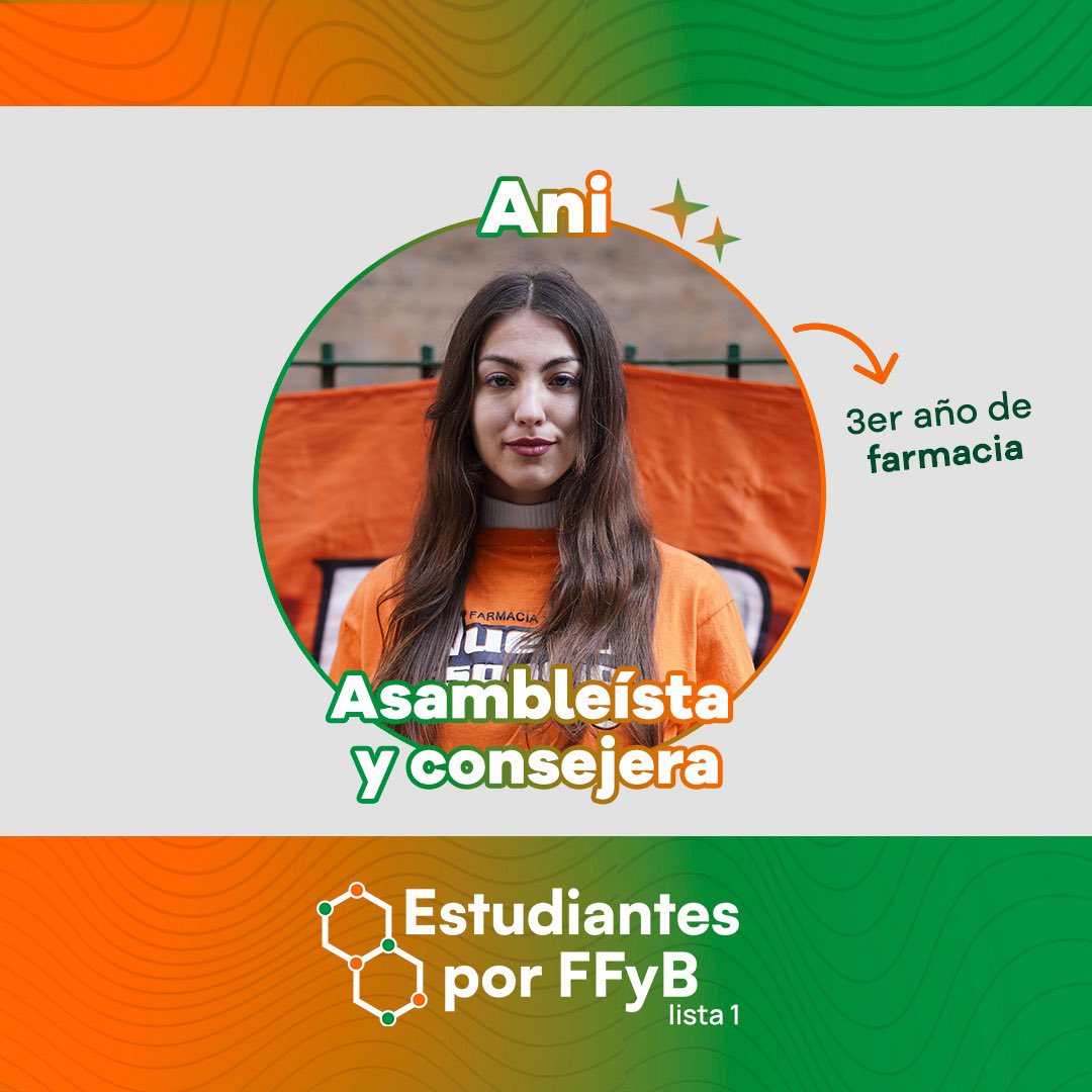 sinapsisffyb's tweet photo. 💚 Tomi: Candidato a tesorero. Estudiante del 3° año de bioquímica y ayudante de BCM.
🧡 Ana: Candidata a Asambleísta y consejera. Estudiante de 3º año de farmacia.
💚 Inni: Candidata a 4ª consejera. Estudiante del 3° año de bioquímica. https://t.co/foOM4MUU1i