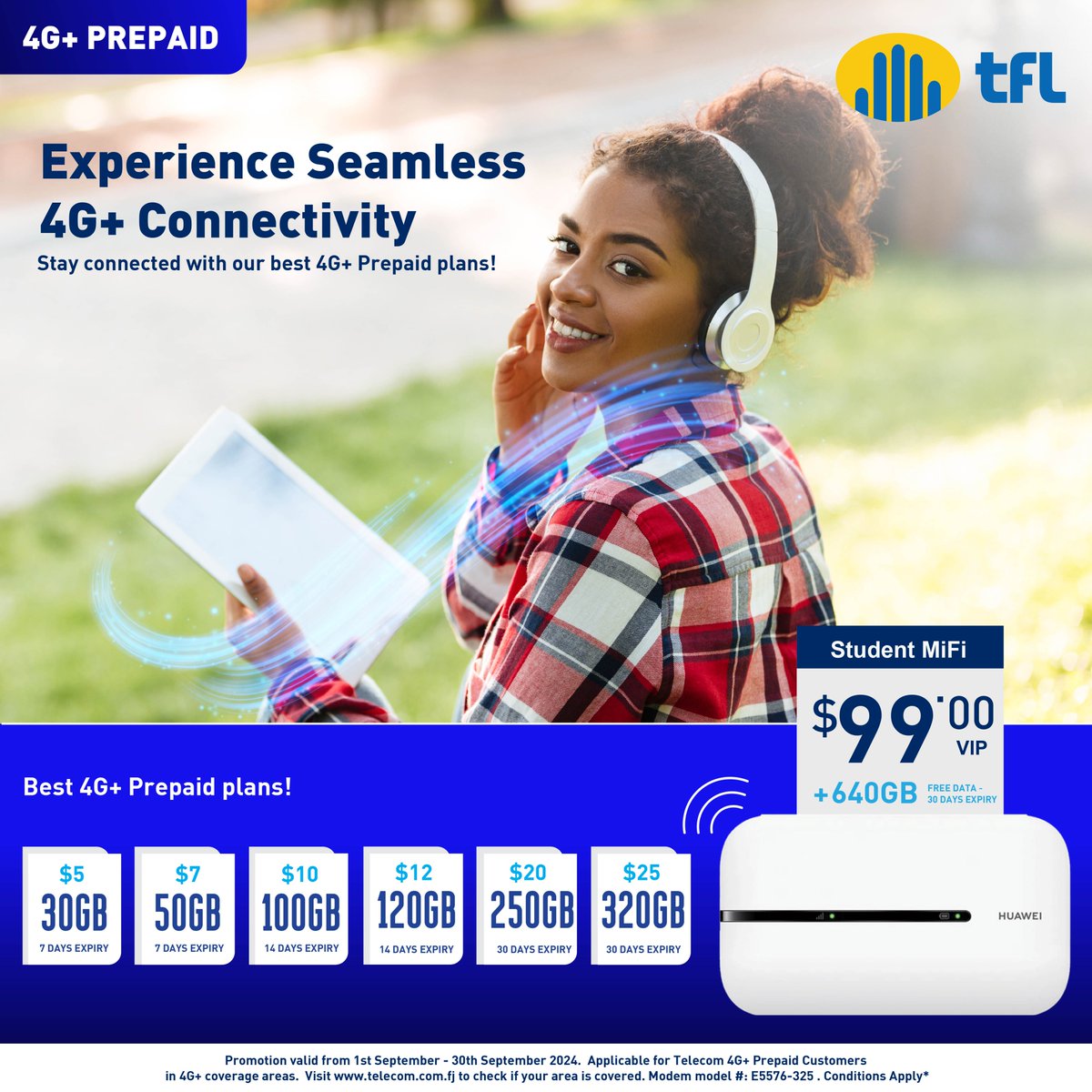 TelecomFJ's tweet image. Get the 4G+ student modem for just $99.00. Plus you get 640GB of FREE data valid for 30 days.
Don't miss out—grab yours today and stay connected!
*Prepaid customers only.
#TelecomFiji #Prepaid #4GPlus #MiFi #StayConnected