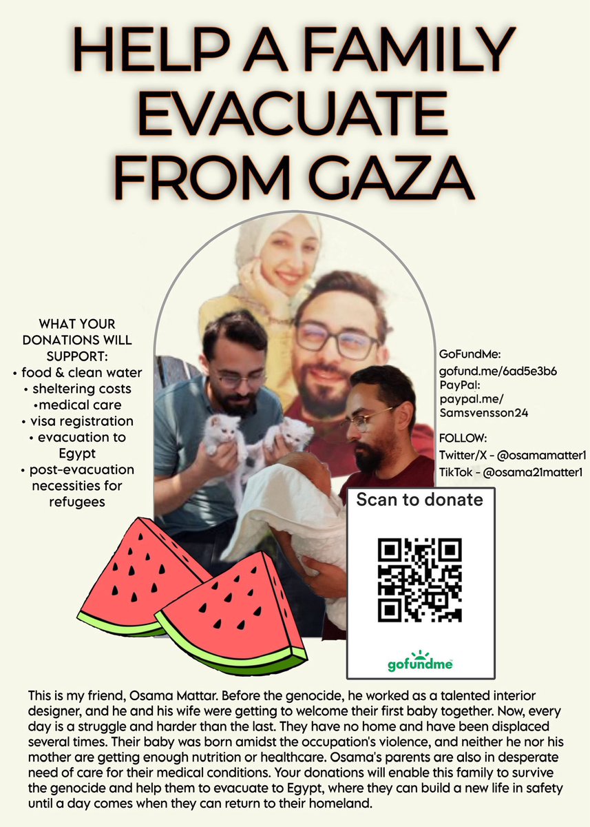 ‼️Please don’t skip‼️

I have Osama’s campaign set to pay out every single day, since GFM has been known to lock fundraisers for Palestinians. 

I haven’t had ANYTHING to send him for two days, because of the lack of d0nations!! 😞

gofund.me/6ad5e3b6
paypal.me/Samsvensson24