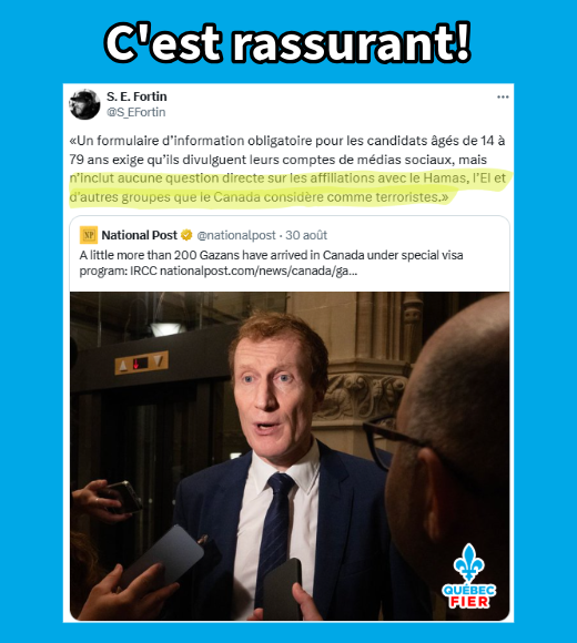 QuebecFier's tweet photo. Les libéraux veulent faire venir des milliers de Palestiniens au Canada, mais ils ne vérifient même pas leurs liens avec des groupes terroristes.

Ce n'est pas très rassurant quand on sait que plus de 70% des Palestiniens appuient les djihadistes assoiffés de sang du Hamas. https://t.co/JJAmIeRwvP