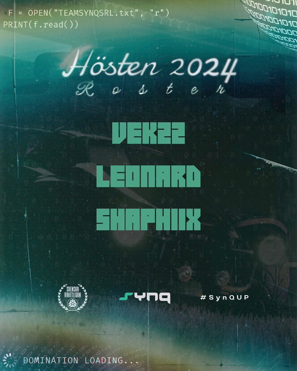 SynQ_UP's tweet photo. Presenting our roster for the Hösten 2024 season.

Let’s get SynQ’d up! #SynqUP 

🇸🇪@vekzRL 
🇸🇪@Leonard_ceo 
🇩🇰@saphiix_ 

We hit the road next week, catch us on @Sv_Raketligan https://t.co/gHBr52ZiBY