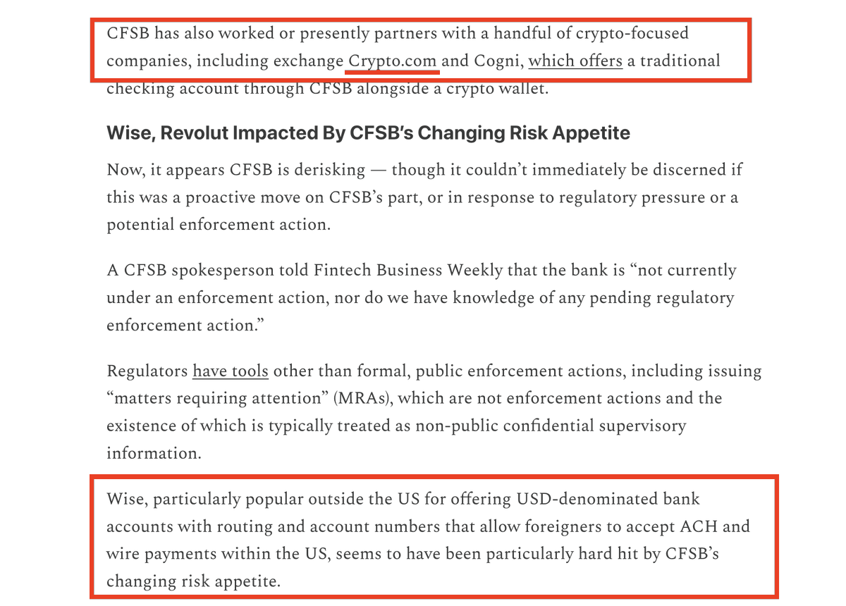 Cryptadamist's tweet photo. storm clouds for yet another crypto friendly bank, Community Federal Savings Bank (#CFSB). apparently works with #CryptoCom and #Wise (also an #EvolveBank customer)... https://t.co/HZCt8CZeGw