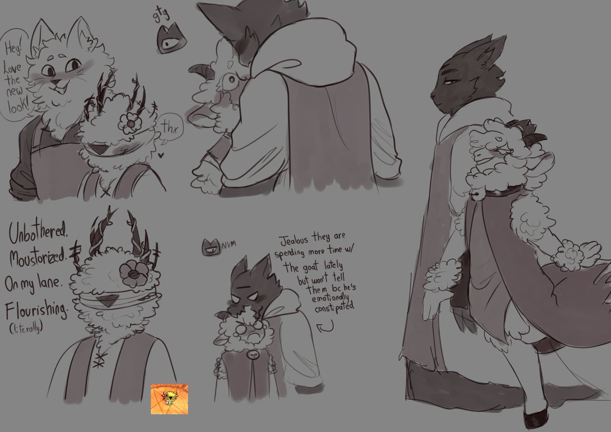 some cotl doodles + my take on Vaalad's (goat) Narinder! He's a hare

Nari's outfit is slightly inspired on @/vicocasden's outfits on tt #cultofthelamb #cotl #narilamb #leshycat