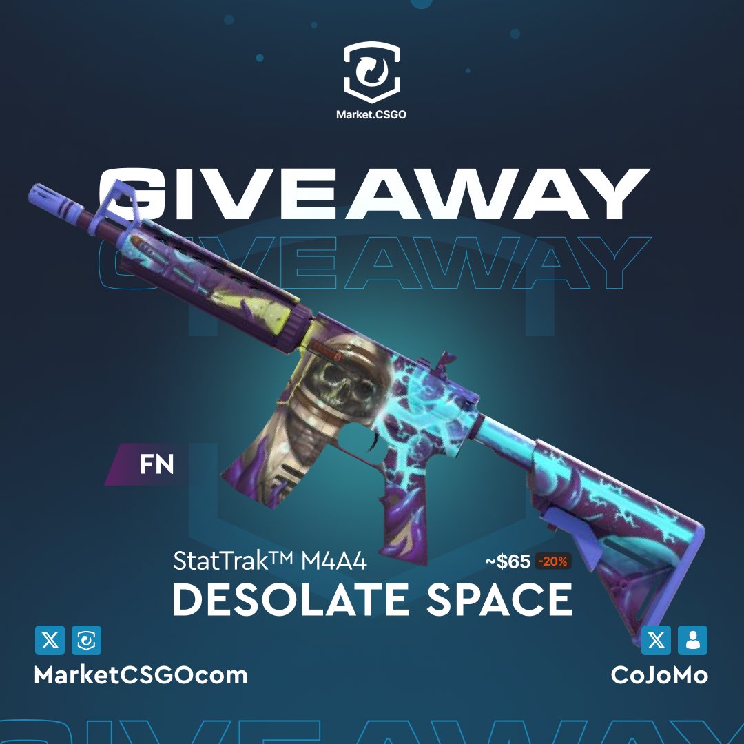 C0J0M0's tweet image. 🎃 Fall Giveaway 🎃 

StatTrak M4A4 | Desolate Space (FN)

To Enter ⬇️

Follow @MarketCSGOcom ✅
Follow @C0J0M0 ✅
Retweet &amp;amp; Tag 2 Friends ✅

Winner will be rolled September 8th 👻
