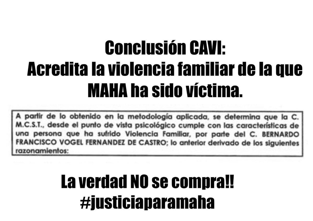 Lourdes mendoza (@lumendoz) on Twitter photo ALERTA!!! Tenemos conocimiento que la Familia VOGEL pretende modificar las pruebas y periciales que acreditan sus atroces delitos, con el fin de señalar a Maha como loca, (típico).
Los estamos viendo !!!!!!!
<a href="/FiscaliaCDMX/">Fiscalía CDMX</a> y <a href="/PJCDMX/">Poder Judicial de la Ciudad de México</a> , no vamos a permitir que Maha y sus hijos ALERTA!!! Tenemos conocimiento que la Familia VOGEL pretende modificar las pruebas y periciales que acreditan sus atroces delitos, con el fin de señalar a Maha como loca, (típico).
Los estamos viendo !!!!!!!
<a href="/FiscaliaCDMX/">Fiscalía CDMX</a> y <a href="/PJCDMX/">Poder Judicial de la Ciudad de México</a> , no vamos a permitir que Maha y sus hijos