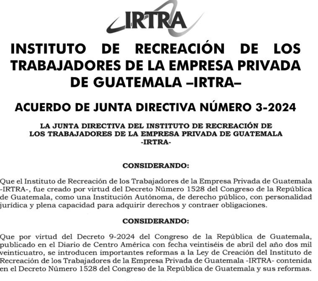 JulioHectorE's tweet photo. La Junta Directiva de @IRTRAfelicidar excluye a una serie de instituciones supuestamente en reacción a aprobación de reformas al ley IRTRA x @CongresoGuate  dec. 9-2024.  y así lo expresa en el segundo considerando del acuerdo. Y así estaba la iniciativa de ley, pero no fue el decreto aprobado.