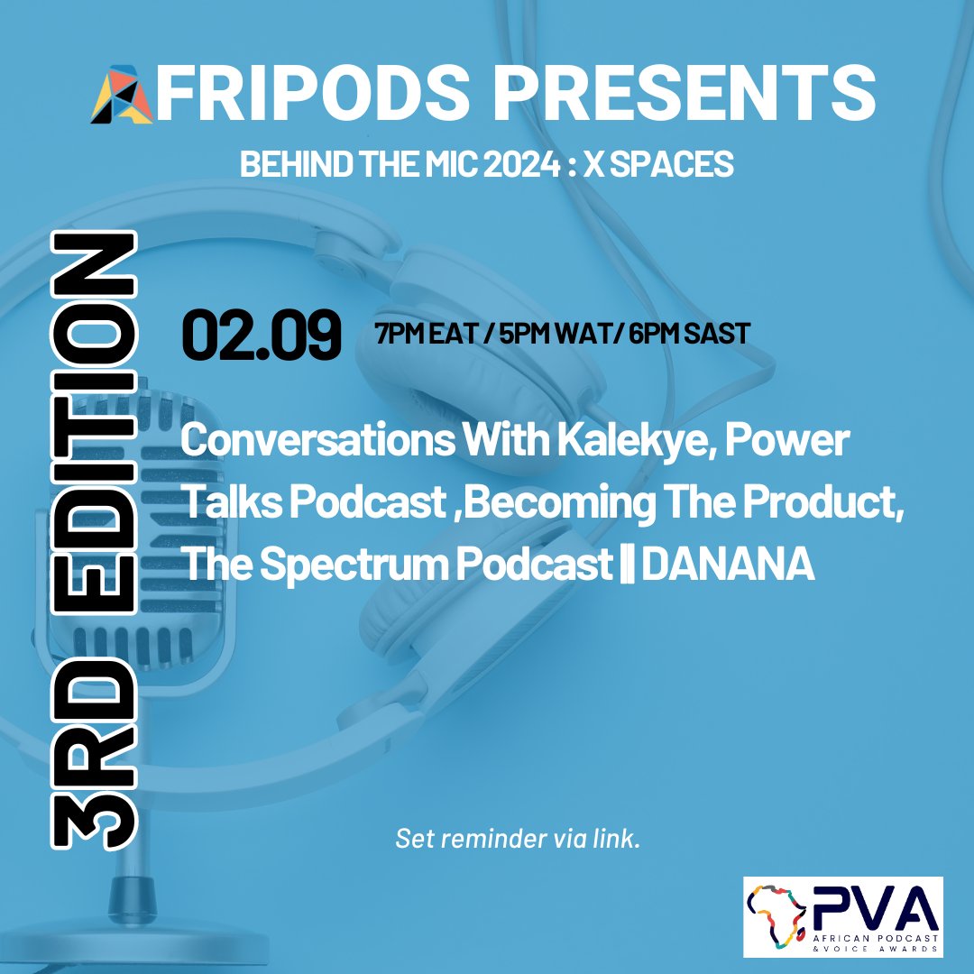 We cannot wait to have this conversation today! Join @kalekyemumo @Powertalkspod <a href="/nayaisichei/">Chukwufumnanya Michelle Isichei</a> and <a href="/odia_danny/">#Danny world</a> for the third edition of Behind the Mic 2024 today!

Set your reminder here: x.com/i/spaces/1ZkKz…
