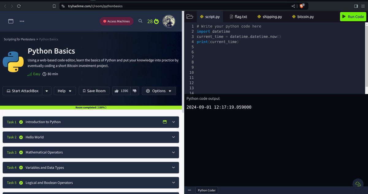 tee_sec's tweet photo. Day 30 of #30DaysofKaizenChallenge

❎ finally sailed through. It was really tough due poor internet connection
❎ re learnt Python Basics
❎ learnt Bash Scripting

@allenharper
@tryhackme
#LearnInPublic https://t.co/20zU1uKLLU