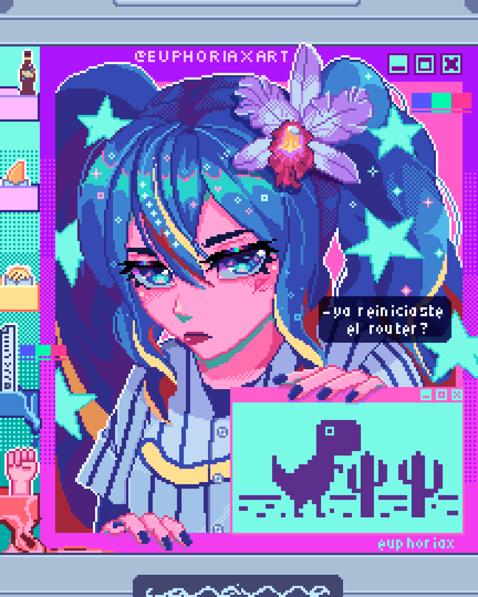Venezuelan Miku in pixel art 💙

Mi versión de la Hatsune miku venezolana, pero dentro de una canaima sin internet 😩 
Reconocen los iconos?

Reflejo de lo que vivimos, porque pasé semanas sin internet más las idas de luz 👍

En fin, viva Venezuela... 
 
#hatsunemiku #pixelart