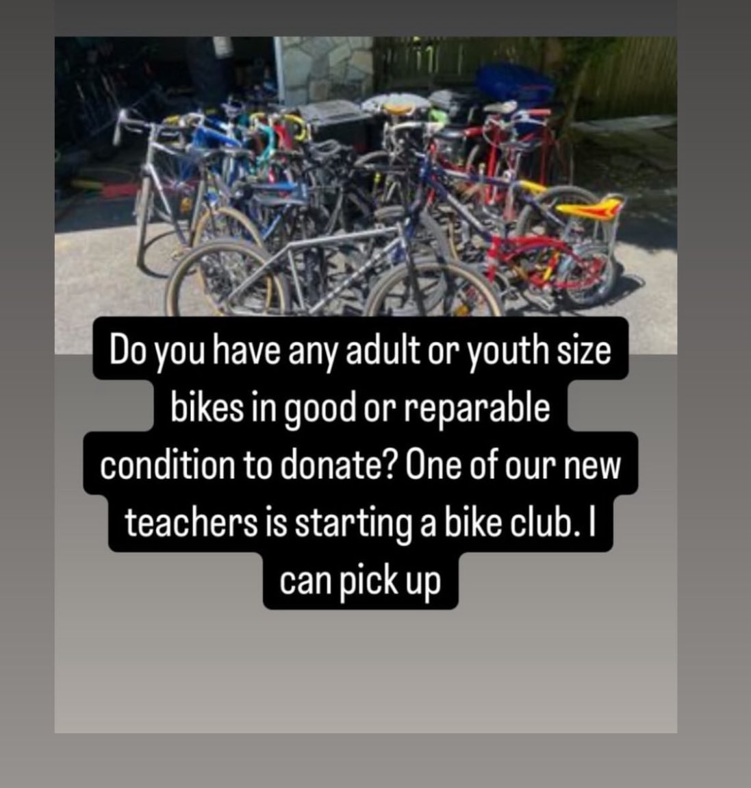 twin cities bike community!! do you have any adult or youth size bikes in good repairable condition to donate? a new teacher at <a href="/catumatic/">Cate</a>’s school is starting a bike club! please contact her if you do, she can pick up

please share with your bike friends!