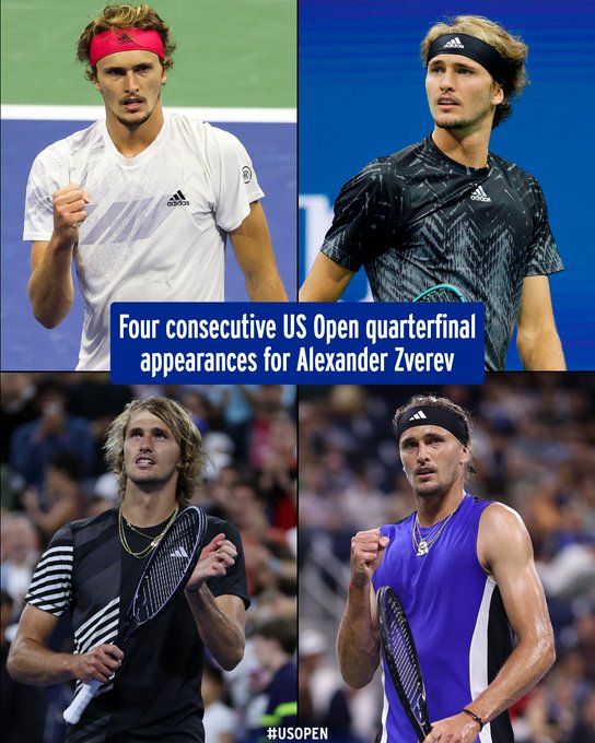 Alexander Zverev has reached four consecutive US Open quarterfinals
