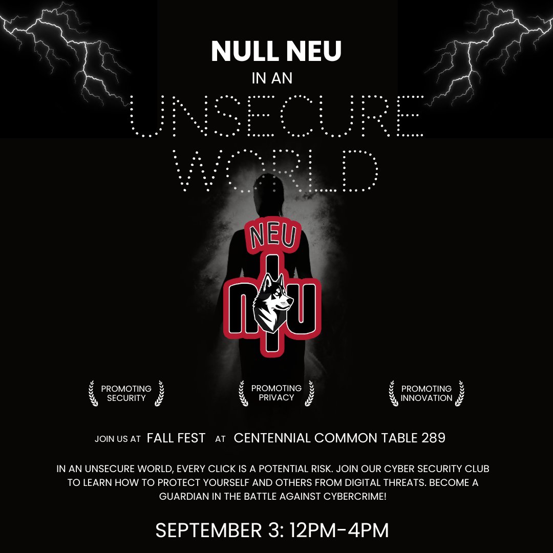 null_NEU's tweet image. Hey hackers! 🎉 College is back in full swing, and Fall Fest is here! 🚀 Come hang out at NULL NEU’s table this Tuesday to meet fellow tech enthusiasts 💻

Date: 3rd September 12 PM - 4 PM
Location: Centennial Common, Table 289 📍

#networking  #nullCommunity