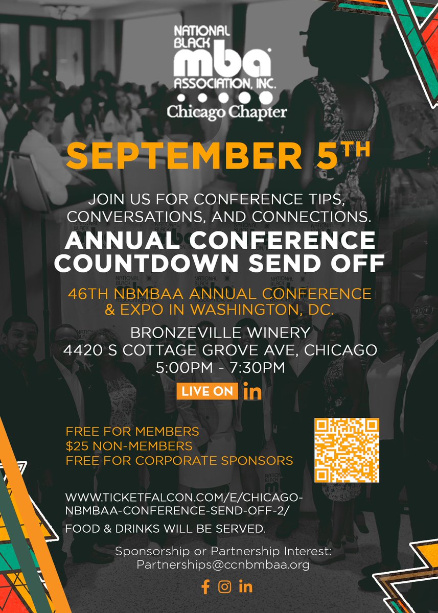 Hey Chicago National Black MBA Community, if you are a headed to the National Black MBA Conference later this month in DC, then take some time to register here for the Chicago Chapter Send Off event:
lnkd.in/gWwHPm3y