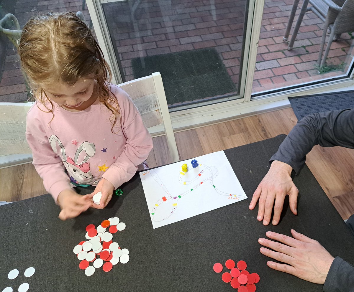 Highlight of Fathers Day yesterday was my 5 year old daughter telling me she had made me a maths game.

And I have to say...it was pretty great! She had even given it a theme and a matching cool name (Mine Mystery). The aim of the game was to get as much gold as you can.