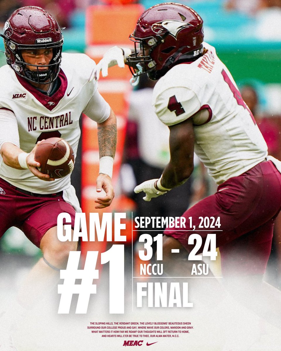 EAGLES WIN 31-24! 🦅

#NCCUFootball #CultureOverScheme #BeGreat