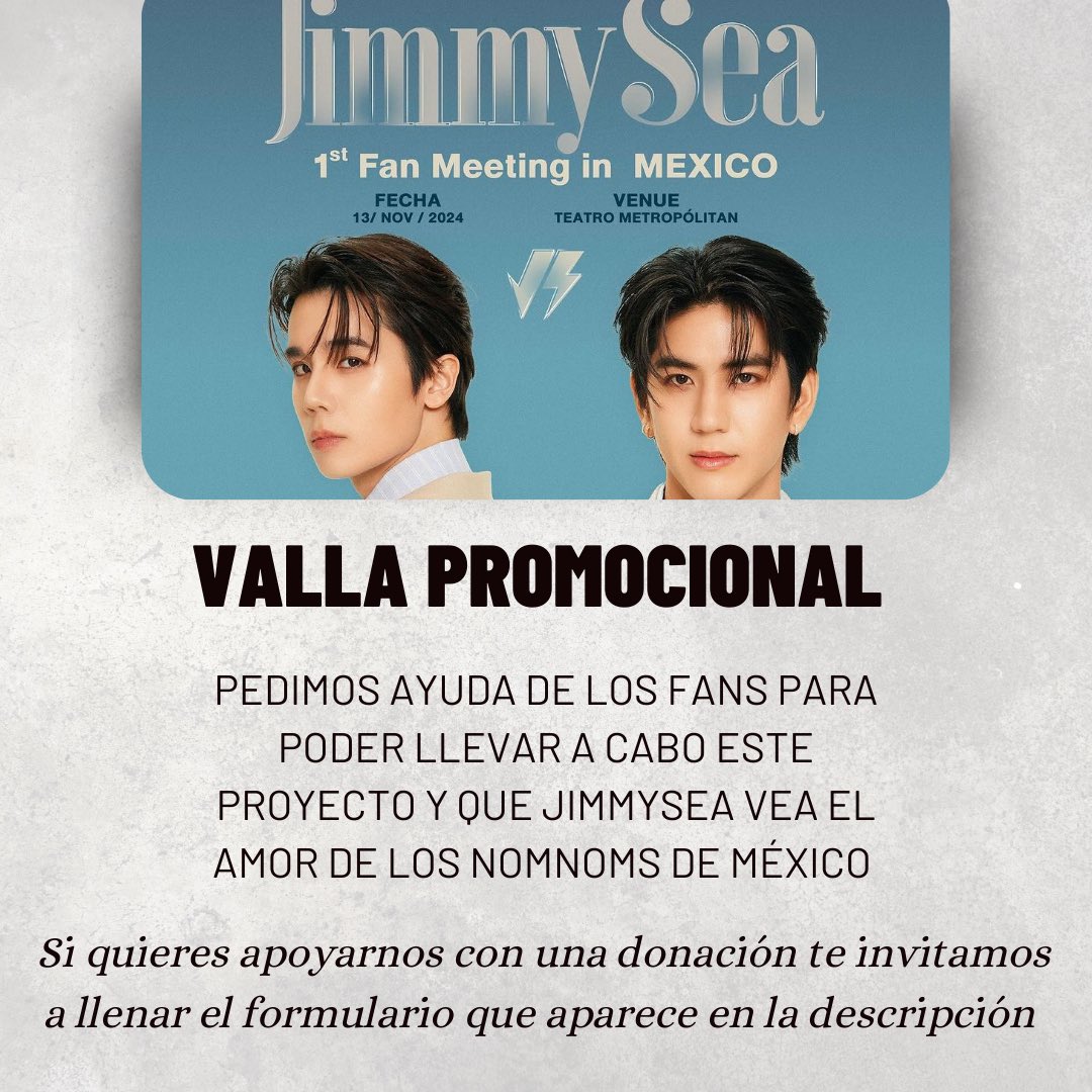 Raikantopinis_'s tweet image. ¡Atención NomNoms! 🌊✨ 
Estamos organizando algo grande para el próximo evento en Noviembre por la llegada del primer Fanmeeting de Jimmysea en Mexico, ¡y necesitamos tu ayuda! 

Queremos llevar la emoción de JimmySea a todos por parte de todas las Nomnoms.✨

La dinámica es lo