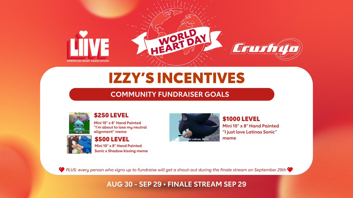 ‼️ HUGE ANNOUCEMENT ‼️

 This month I'm teaming up with Crush 40's lead singer
<a href="/Crush40Johnny/">Johnny Gioeli</a>, <a href="/Heart_Liive/">Heart Liive ❤️</a>, &amp; <a href="/American_Heart/">American Heart Association</a> to raise money for heart health! 

You can join me and many other fantastic content creators to help the cause here: tinyurl.com/2s3vrhax

I also have