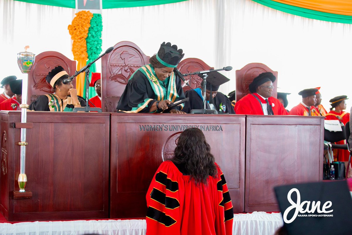 NJOAgyemang's tweet photo. I had the rare privilege of performing my last academic ritual as Chancellor of the Women's University in Africa (WUA) this weekend in Harare - Zimbabwe. 

I have engaged with the WUA family in my official capacities for the last 6 years. This year's trip comes with mixed feelings,  as it counts as the university's 20th anniversary and my farewell graduation ceremony. 

My 6 year stay with WUA, however, confirms my  belief that we are family - and family does not truly leave family behind.

#MahamaForPresident