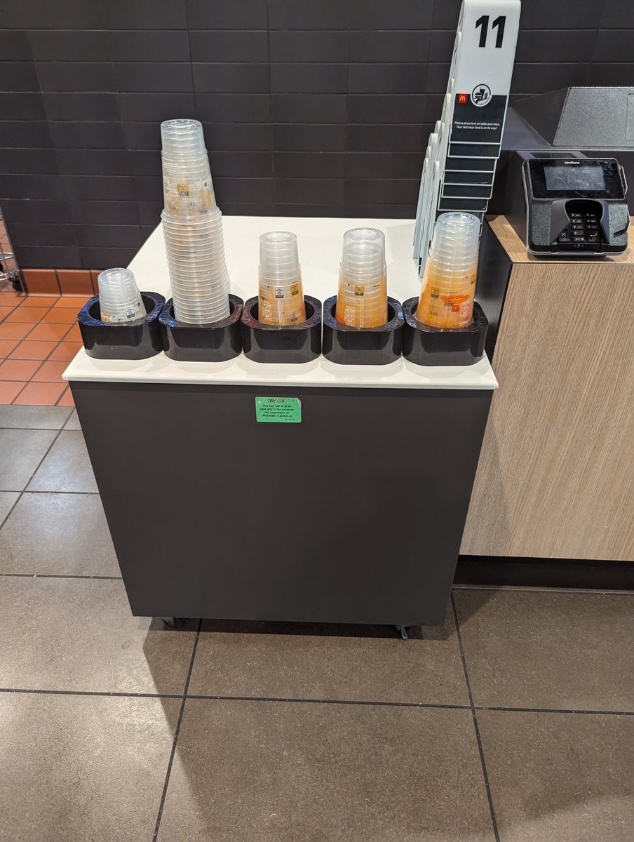 s_siemsen's tweet photo. The cup cart at McDonald's is apparently a dangerous thing (1/2) https://t.co/T859HTC2Hb