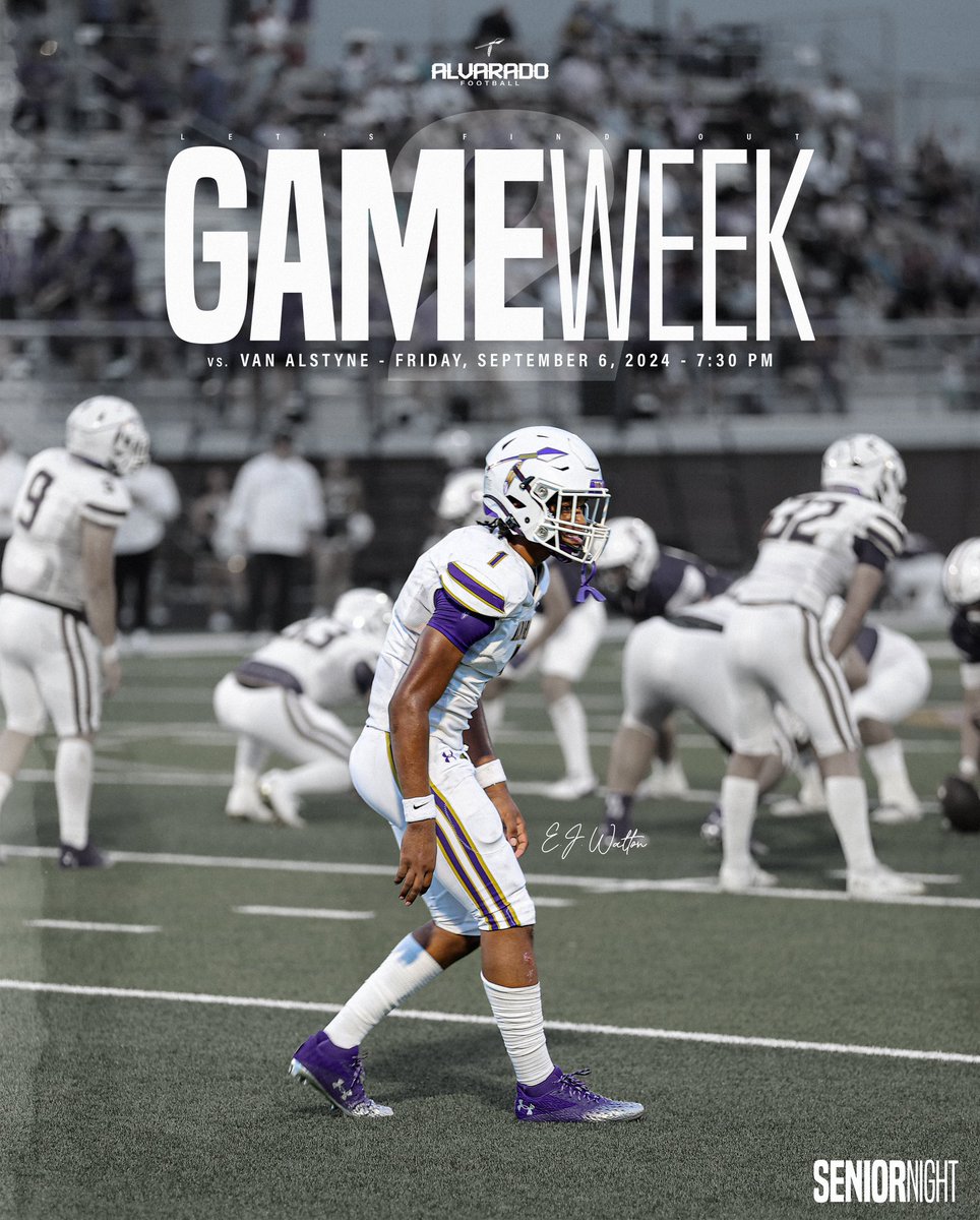Alvarado_FB's tweet image. 🏹🟣 WEEK 2 🟣🏹

New week, new opponent, same goal. LET'S FIND OUT! 🏹👀

#AlvaradoExcellence #TR1BE #LFO