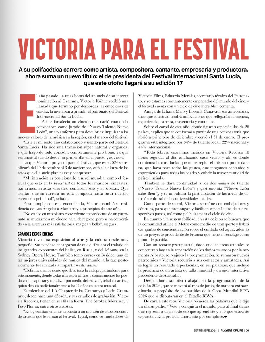 Victoria Kühne (@victoriakuhne) on Twitter photo Gracias <a href="/playersoflife/">PLAYERS of Life</a> por el reportaje tan lindo! Me encantó compartir con ustedes mi visión para <a href="/fsantalucia/">Festival Santa Lucía</a>! ✨ Gracias <a href="/playersoflife/">PLAYERS of Life</a> por el reportaje tan lindo! Me encantó compartir con ustedes mi visión para <a href="/fsantalucia/">Festival Santa Lucía</a>! ✨