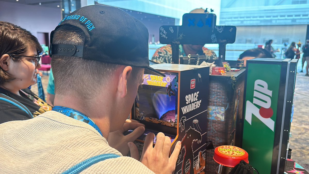 LineEntertainer's tweet photo. #PAXWest2024 #Giveaway Space Invaders high score for the event so far is 1380. Think you can do better? Come show us outside Firebird theatre! https://t.co/CANwW1kWvH