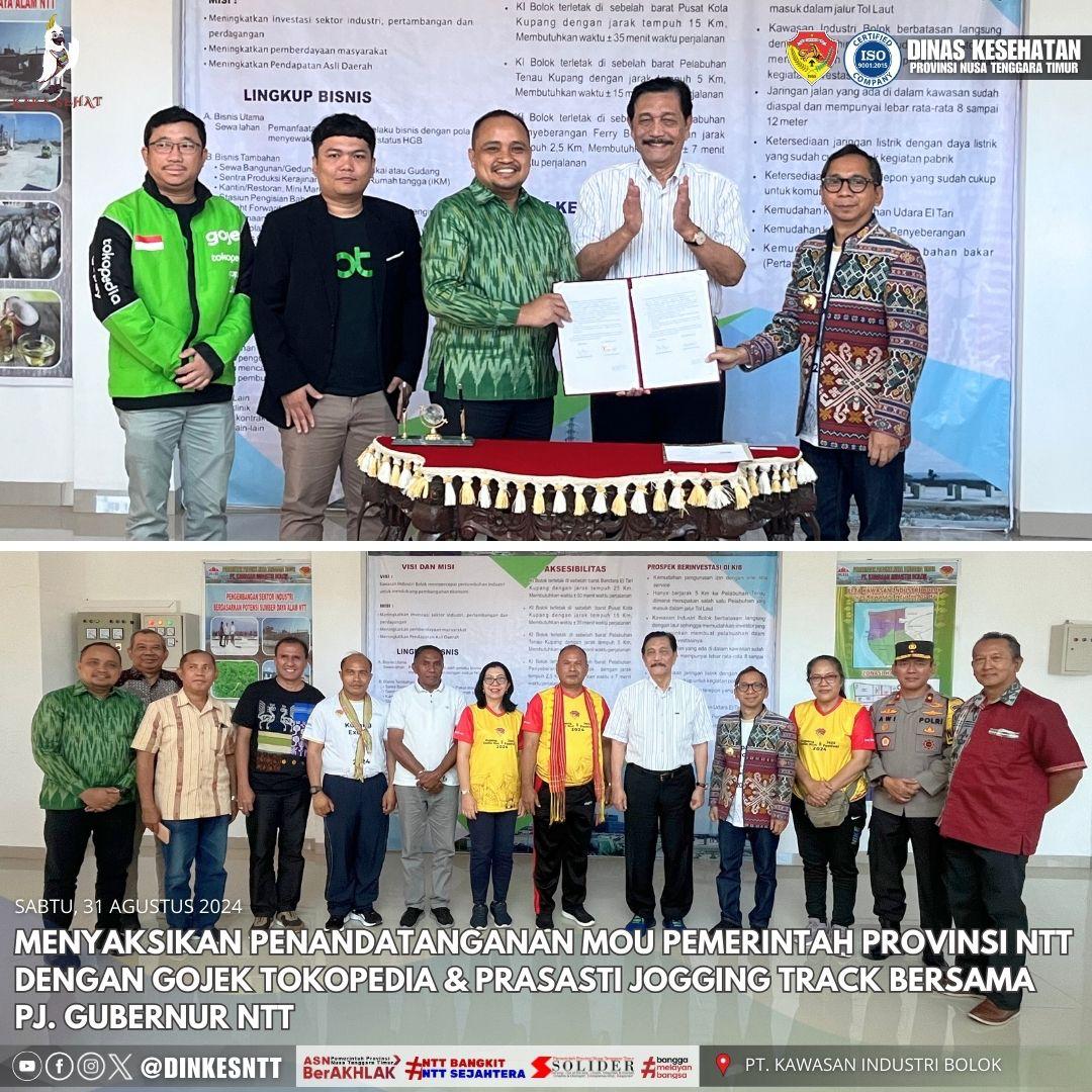 dinkesntt's tweet photo. Sabtu, 31 Agustus 2024 
Kepala Dinas Kesehatan Provinsi NTT, drg. Iien Adriany, M.Kes menyaksikan penandatangan MOU pemerintah Provinsi NTT dengan Gojek Tokopedia dan Prasasti Jogging Track Bersama PJ. Gubernur NTT. https://t.co/ROHLvu96lF