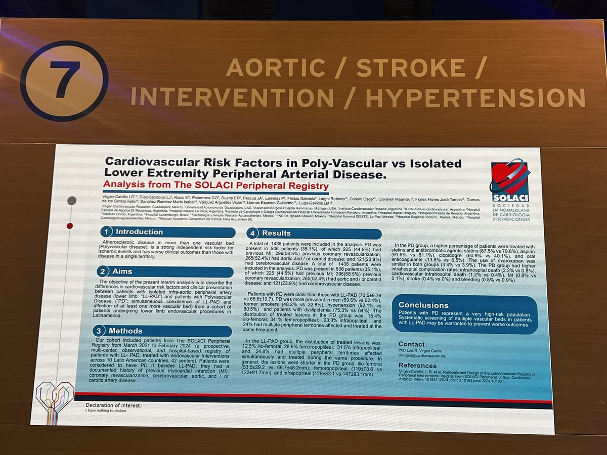 I had the honor of participating in the ESC London, 2024! The best cardiology congress in the world! The work we presented, the efforts of 42 centers and 10 countries in LATAM dedicated to treating Peripheral Arterial Disease! Thank you all,hard work! #ESC2024 #SOLACI